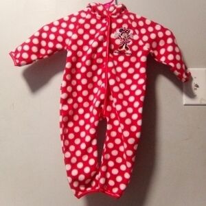 DISNEY parks hooded fleece Minnie mouse onesie. Size 6 months